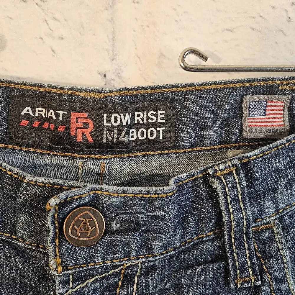 Ariat Men's FR M4 Low Rise Boot Cut Jeans, Med Wash, Size 34/30 Flawed